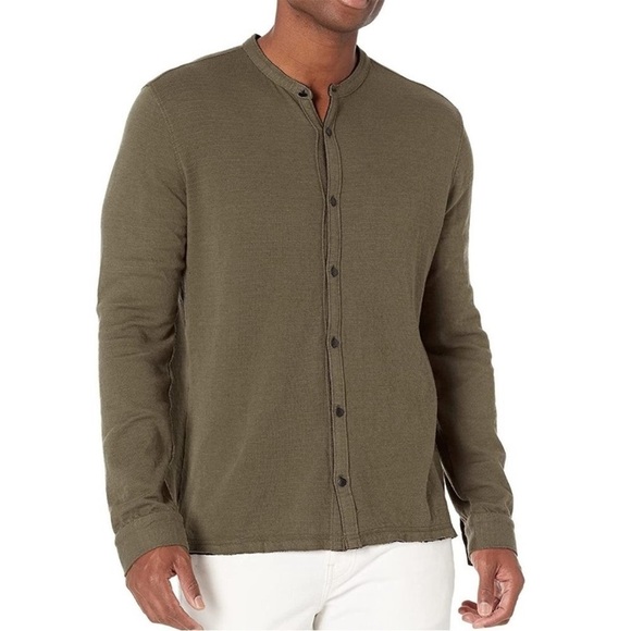 John Varvatos Joaquin Easy Double Knit Shirt Raw Hem | Moss Green | Siz… - Picture 1 of 8